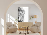 Lion Face Oil Painting - Black and White