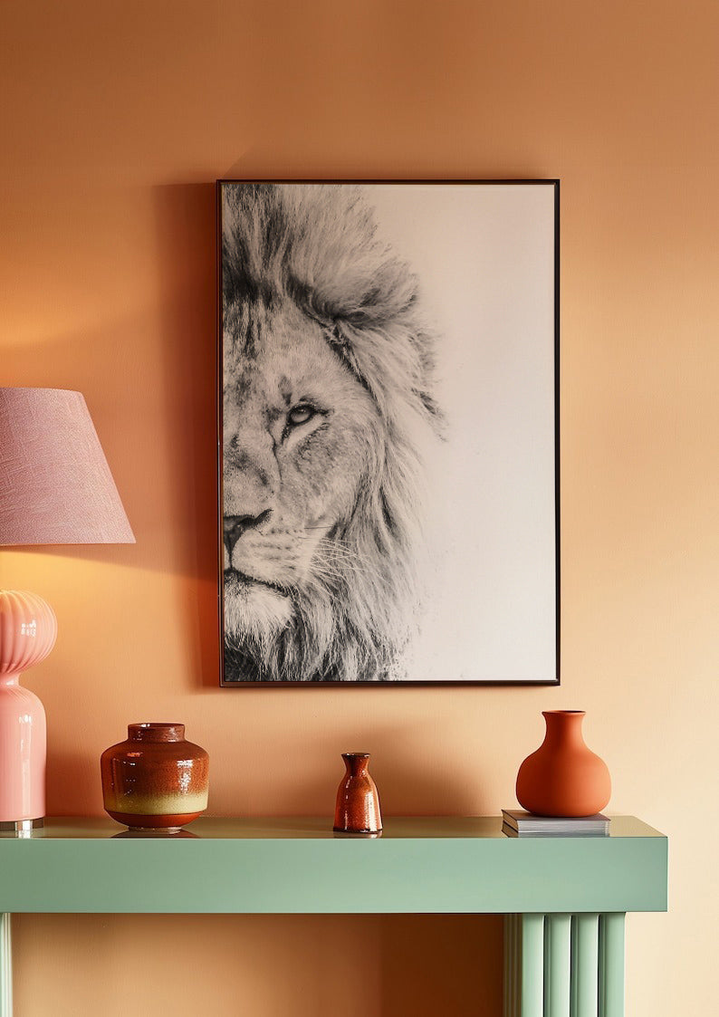 Lion Face Oil Painting - Black and White | Poster - DreamBrothers