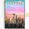 Seattle Poster • Printable Wall Art For World Traveller • Pink Orange Colorful  • Retro Vibrant Print • USA Travel Gift • Digital Download