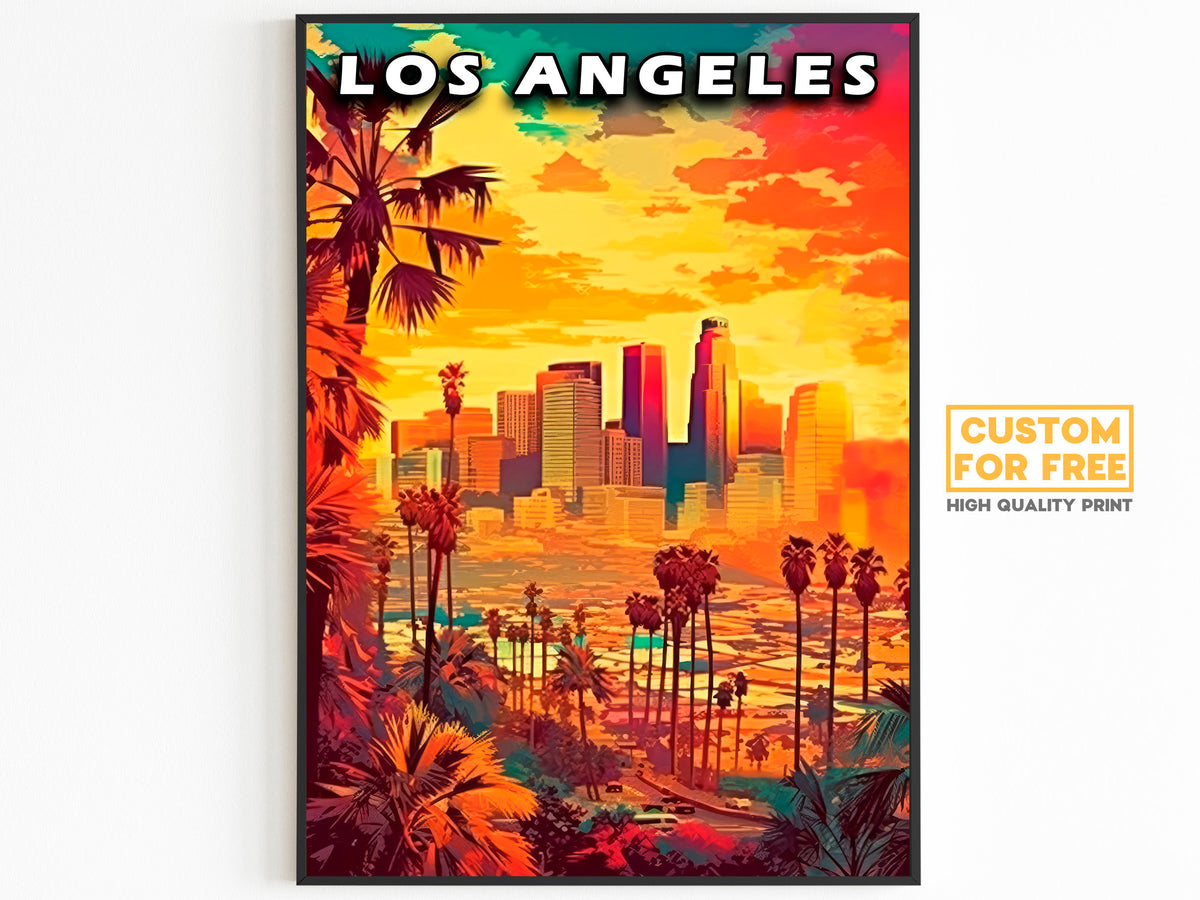 Los Angeles Printable Poster, California Vintage Wall Art, Colorful Sunset Poster, USA Travel Gift, Vibrant Retro Print, Digital Download - DreamBrothers