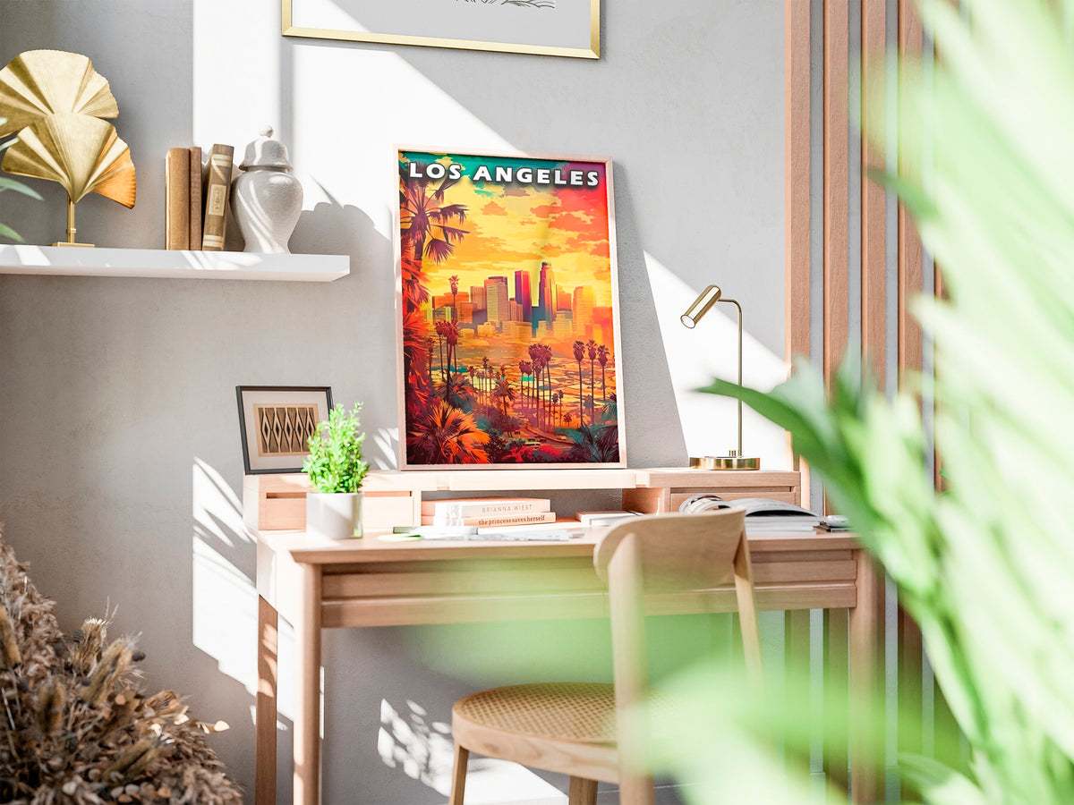 Los Angeles Printable Poster, California Vintage Wall Art, Colorful Sunset Poster, USA Travel Gift, Vibrant Retro Print, Digital Download - DreamBrothers