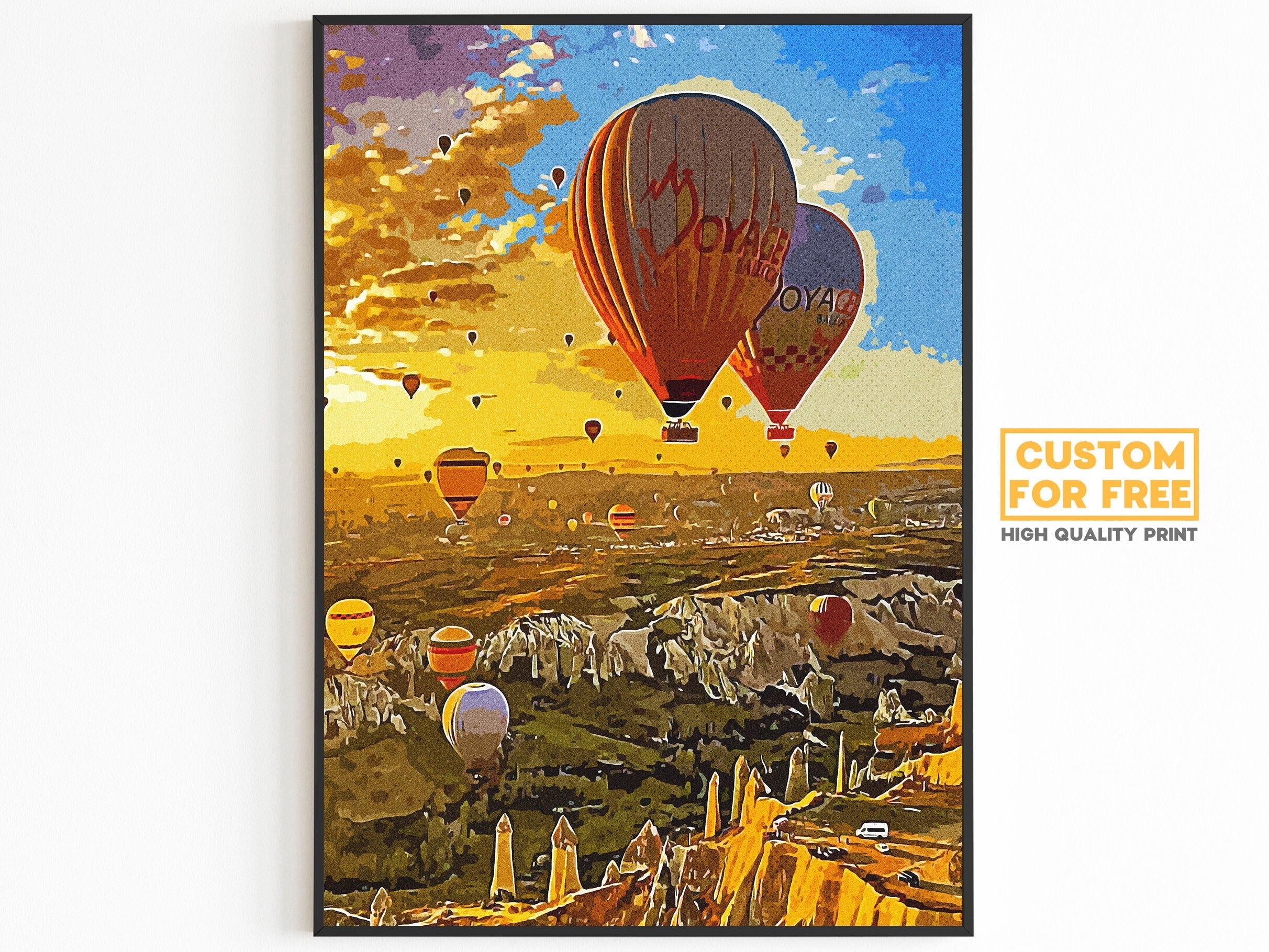 Hot Air Balloon Travel Decor Set of 3 Poster, Europe Retro Travel Set, Sky Sunset Landscape Prints, Turkey City Colorful Wall Art - DreamBrothers
