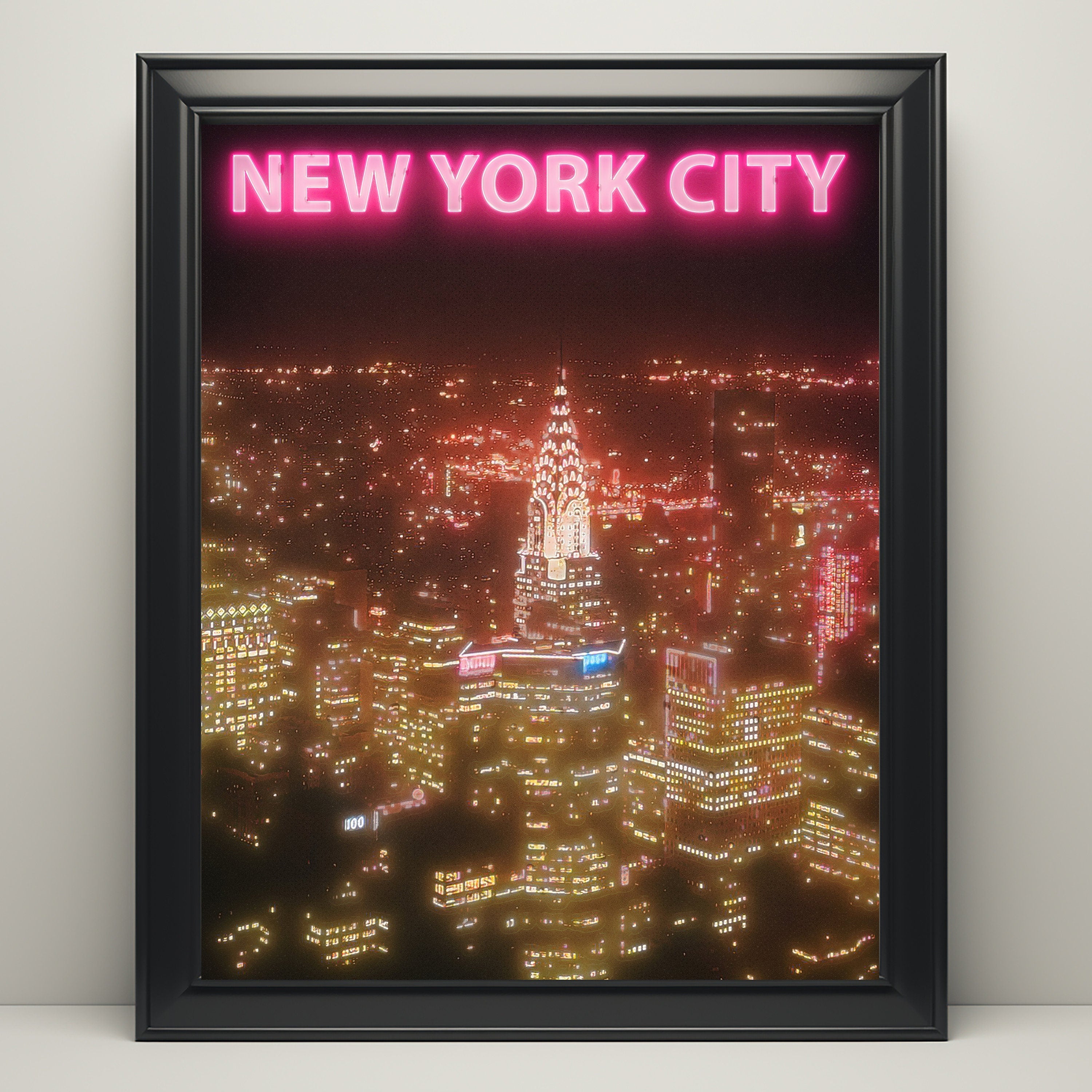 Chrysler Building Night Print, New York Retro Poster, USA Travel Gift, NYC Print, Manhattan Skyline, Red Neon Light, Aesthehtic Neon - DreamBrothers