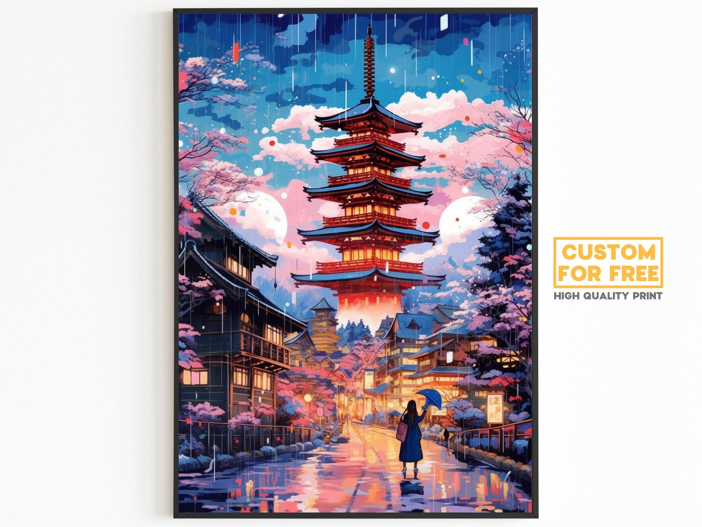 Kyoto Posters, Pink Cherry Blossom Print, 3 Piece Printable Wall Art, Set Of 3 Travel Poster, Japanese Colorful Set, Aesthetic Retro Poster