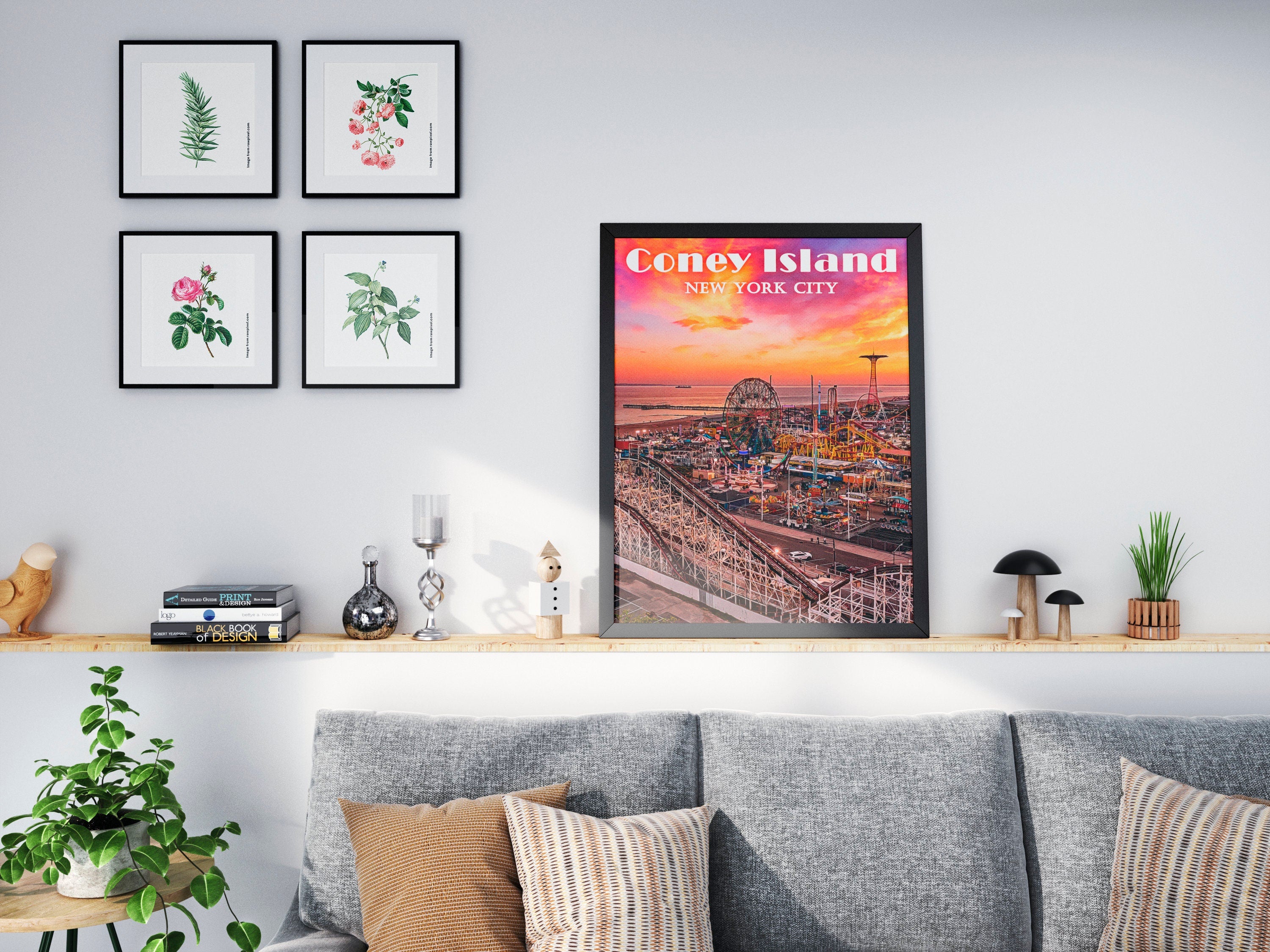 Coney Island Print, New York Colorful Wall Art, Rollercoaster, Brooklyn Poster Gift, Funfair, Vibrant USA, Aesthetic Sunset, NYC Skyline
