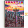 Seattle Poster, Vaporwave Sunset Clouds, Retro Vibrant Poster, Washington Colorful, Printable Wall Art For World Traveller