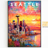 Seattle Poster, Magic Travel Print, Washington Colorful, Retro Vibrant Poster, Printable Wall Art For World Traveller