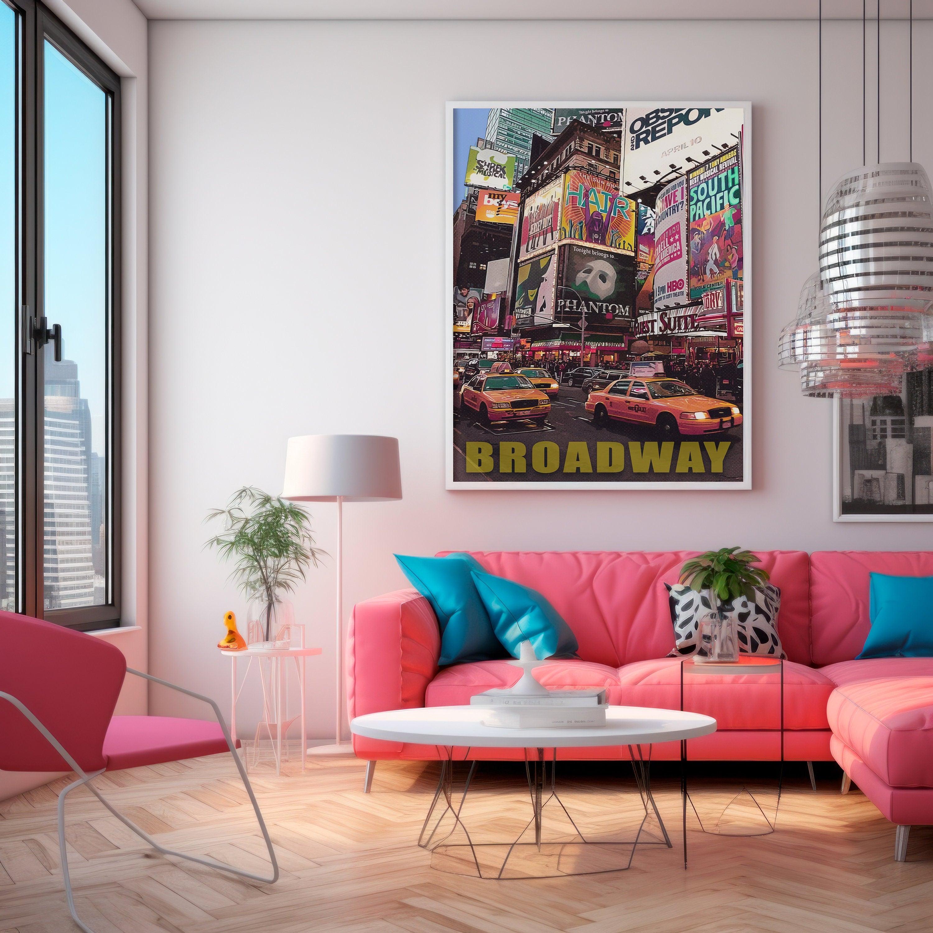 Broadway Theater Print, Manhattan Colorful Wall Art, New York Retro Poster, NYC Movie, Vibrant USA Print, Aesthetic NY, Pop Travel Poster