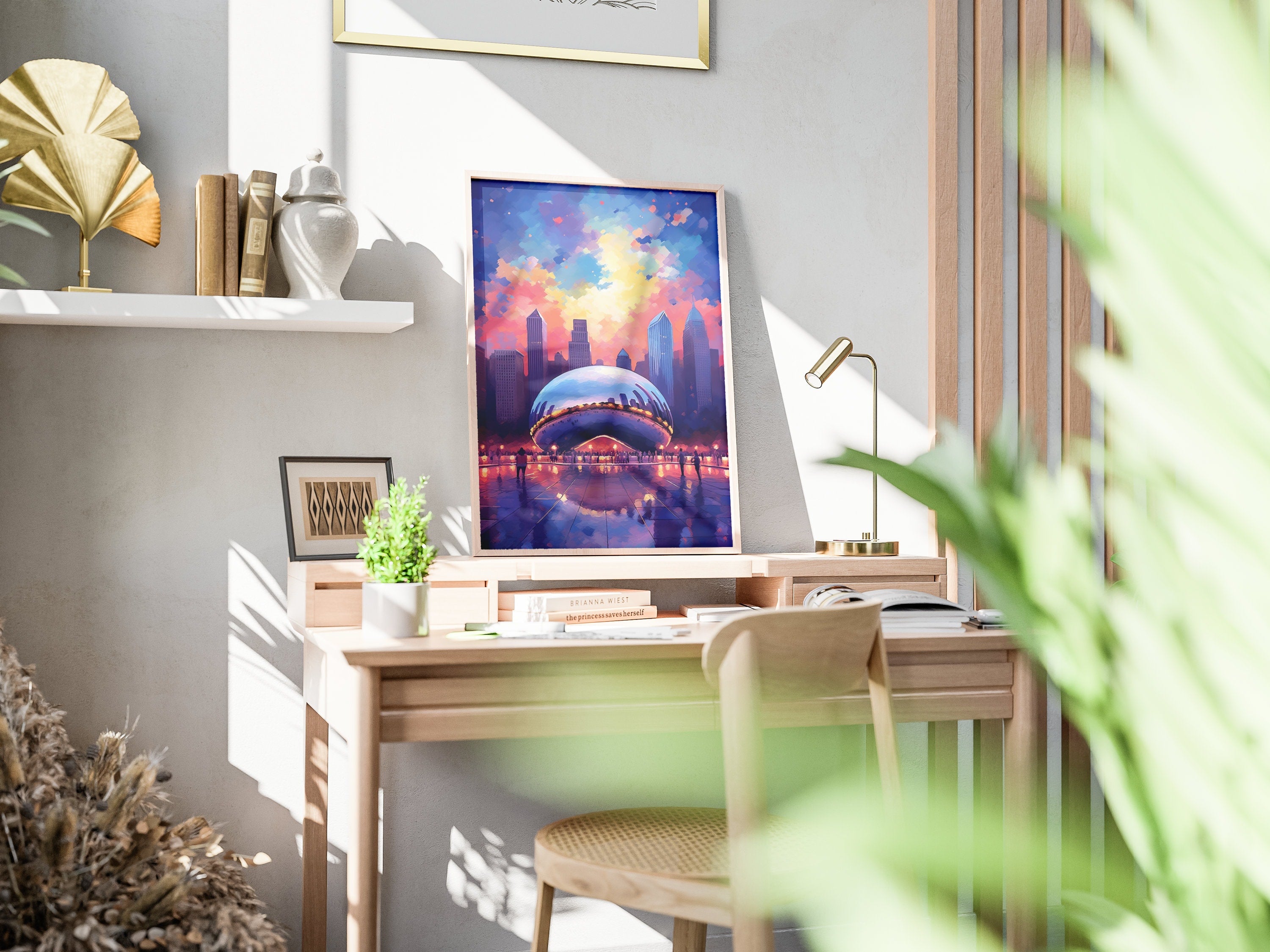 Chicago Bean Poster, Sunset Light, Illinois Travel Print, Millenium Park, USA Travel Gift, Colorful Magic Sky, Vaporwave Art, United States - DreamBrothers