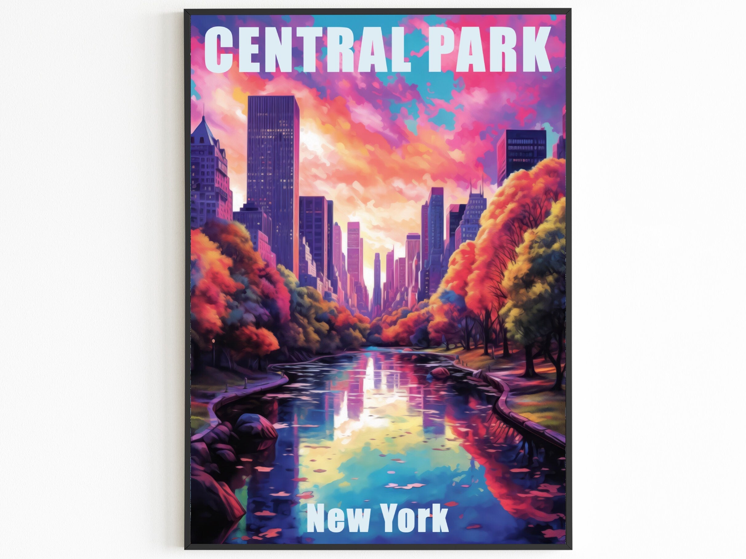 New York Oil Painting Poster, Central Park Print, Sunset Light, Manhattan Colorful Wall Art, NYC, USA Travel Gift, Vibrant Bright Colors