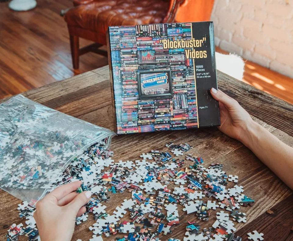 Blockbuster Video 1000-Piece Jigsaw, 90s Movie Night, VHS Movie Gift, UNIQUE Nostalgia Gift, Brain Teaser, Movie Board Game, Film Puzzle