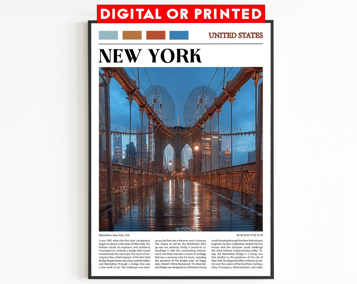 New York Bridge Rainy Night Travel Poster - DreamBrothers