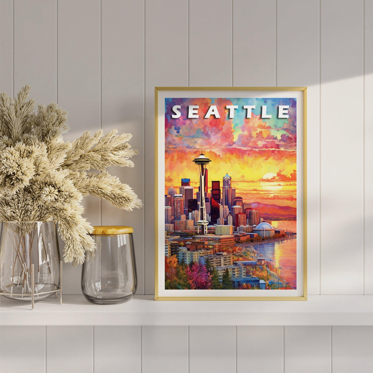 Seattle Poster, Magic Travel Print, Washington Colorful, Retro Vibrant Poster, Printable Wall Art For World Traveller - DreamBrothers