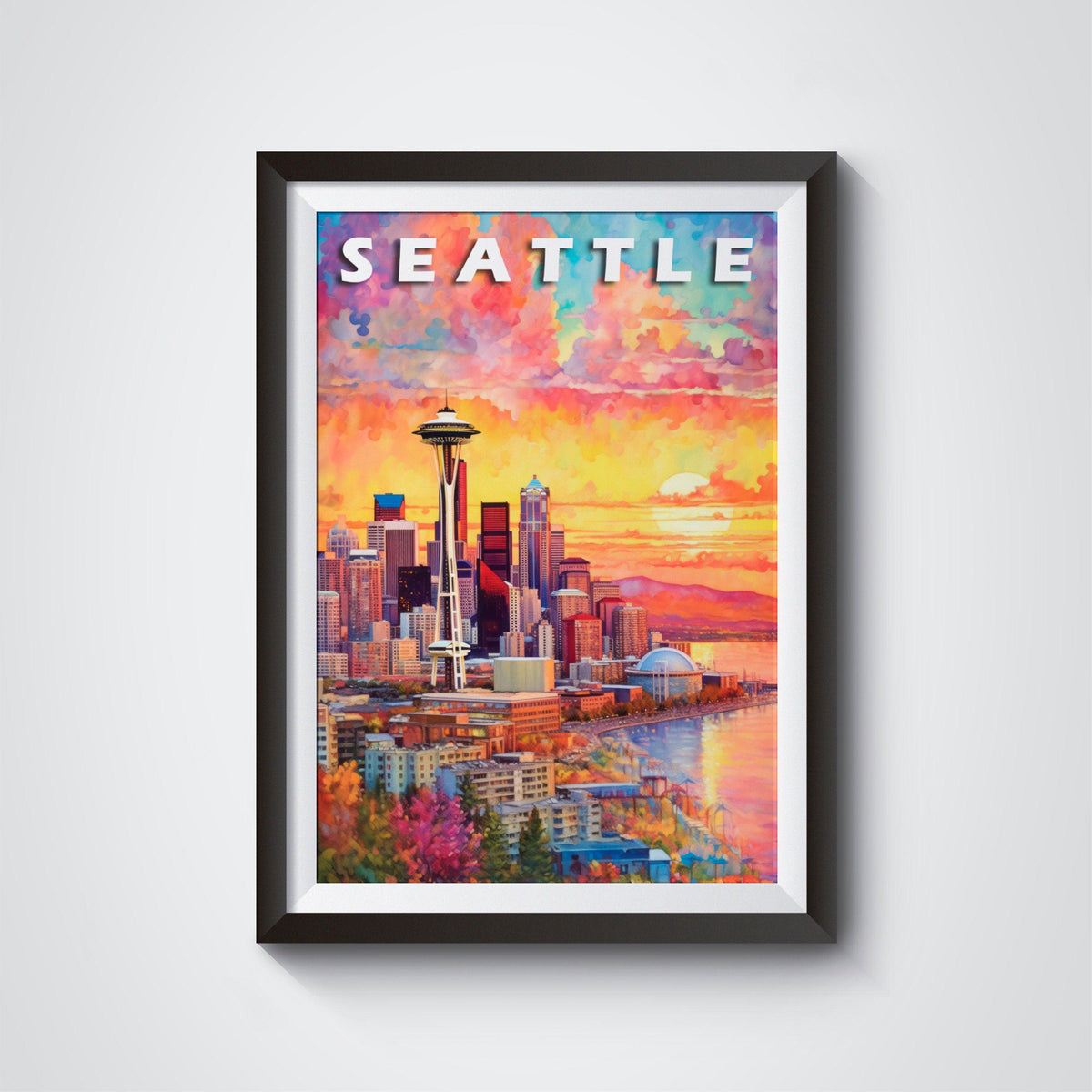 Seattle Poster, Magic Travel Print, Washington Colorful, Retro Vibrant Poster, Printable Wall Art For World Traveller - DreamBrothers