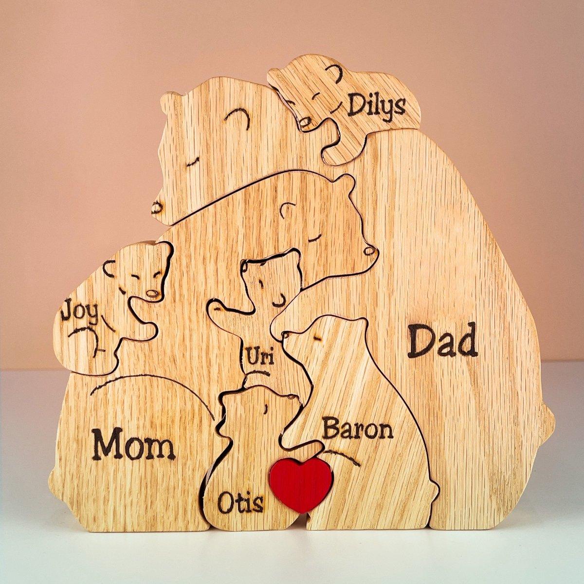 Personalized Wooden Bear Family Puzzle - Custom Name Engraved Gift for Family - 2 to 8 Bears - DreamBrothers